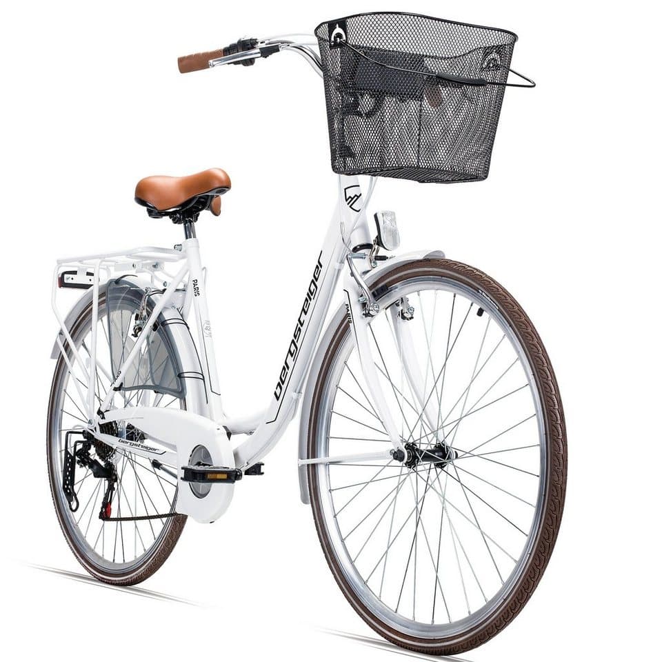 bergsteiger Cityrad Paris 28 Zoll, Damenfahrrad, ab 150 cm, Korb, Licht, 6 Gang Shimano Tourney Schaltung