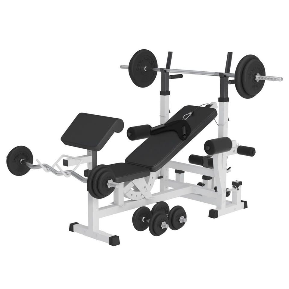 GORILLA SPORTS Kraftstation Hantelbank - Hantelset 100 kg, Ablage, Verstellbar - Trainingsbank
